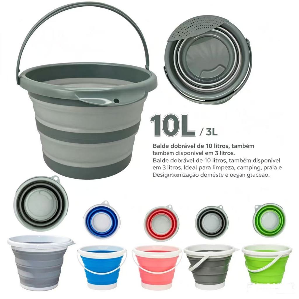 Balde Retrátil Silicone Portátil Limpeza 3L 8L Multiuso Pronto Entrega