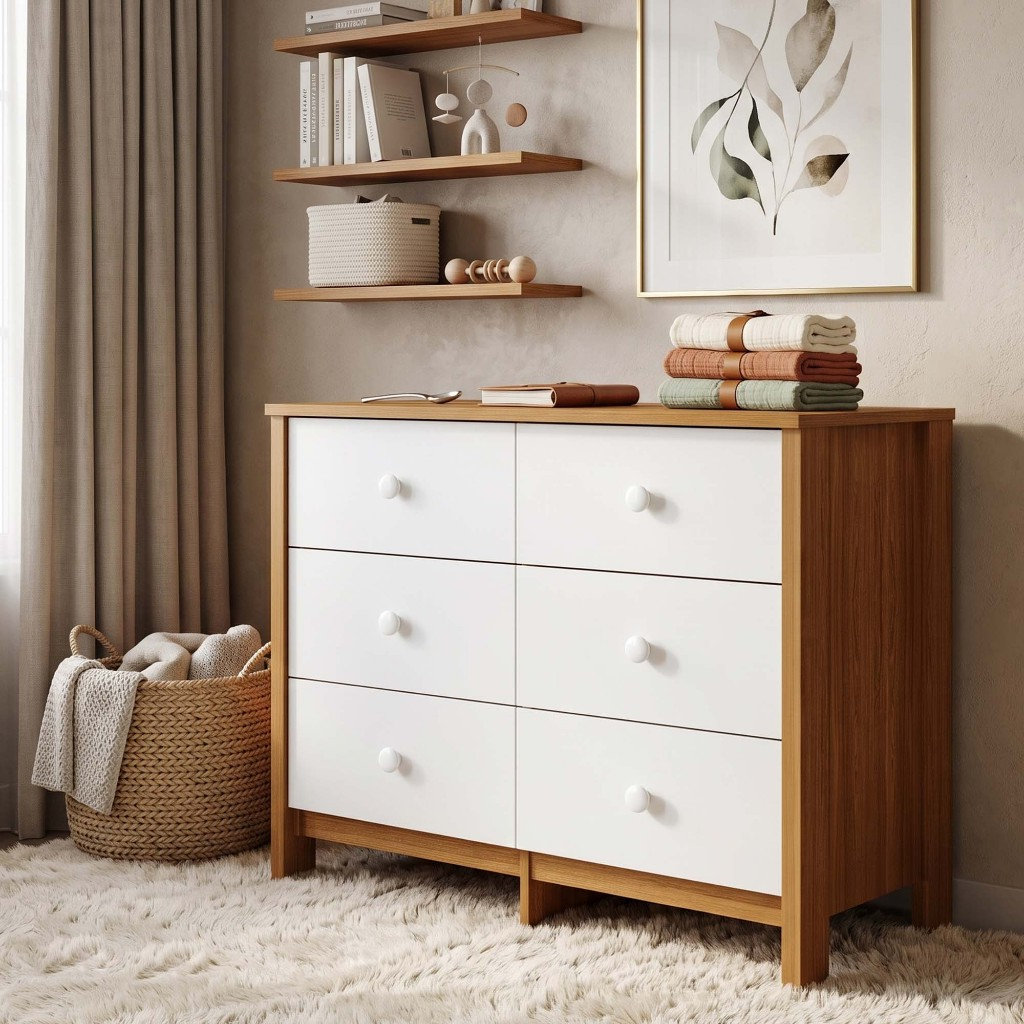 Cômoda 6 Gavetas Grande Casal e Solteiro Organizador Roupa Espaçosa Design Moderno Durável Branca