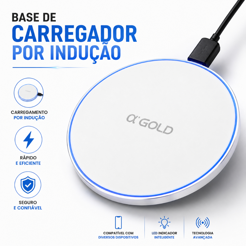 Base Carregador Indução Wireless Sem Fio Premium A'Gold 20W Qi Carregamento Rápido