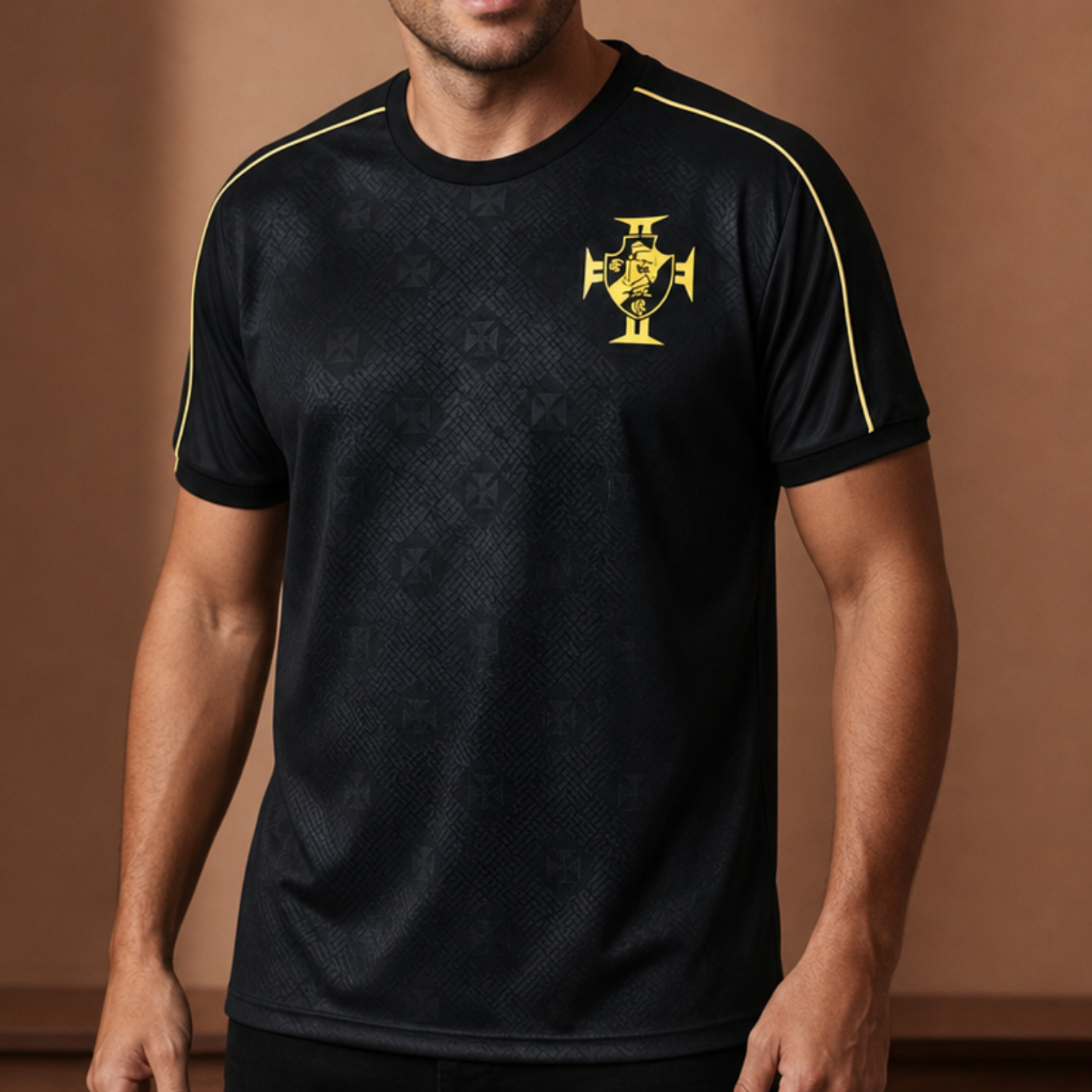 Camisa Vasco da Gama "Licenciada" Preta Torcedor Treino Resistente Leve Oficial