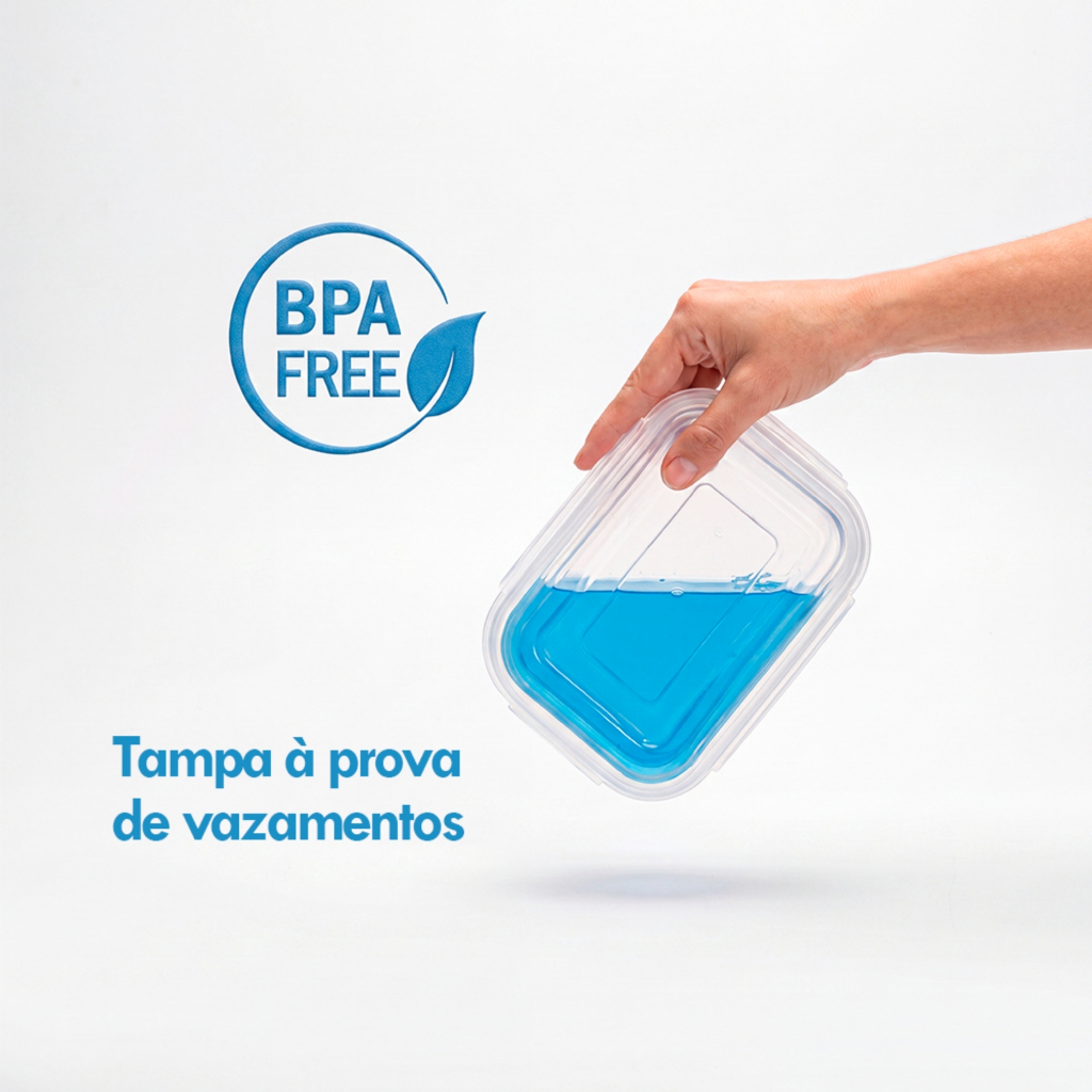 Detalhes do Kit 10 Marmitas Potes 750ml Travas Laterais hermeticas - Livres de BPA Alimentos organiza congelador - KAZIVA