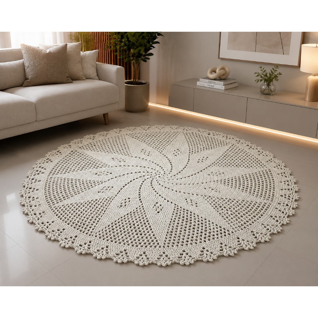 Tapete Redondo 1.6M Cor Cru Para Sala Quarto Copa Decorações. Produto Artesanal INCONFIOS - ( Diametro de 1,60m )