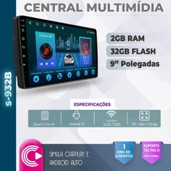 Multimídia Universal Para Carro Soaudio 2ram 32gb Quadcore Android Carplay Rádio Gps Tela Ips 9p