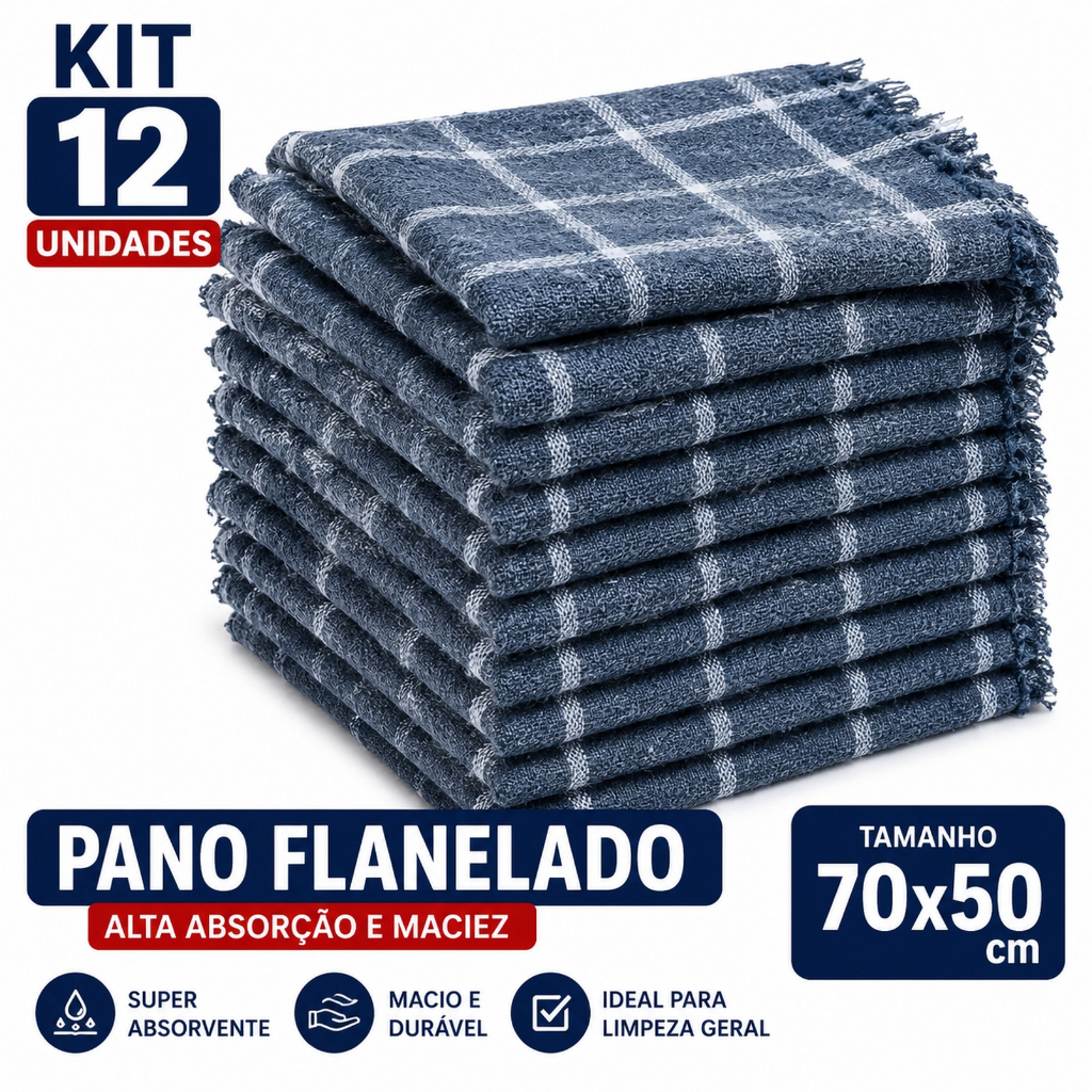 Pano de chão Xadrez extra grande flanelado algodão 70x50cm