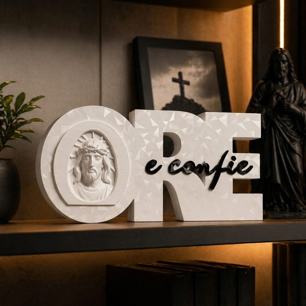 Letreiro ORE e Confie Jesus Decorativo Religioso Cristão Fé Enfeite para Sala Presente Católico Evangélicos Artigos