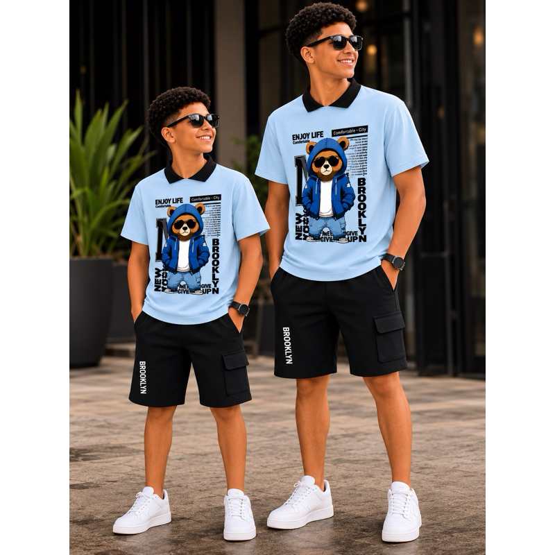 Conjunto Polo Masculino infantil de verão modelo 2026 juvenil veste até o 16 anos