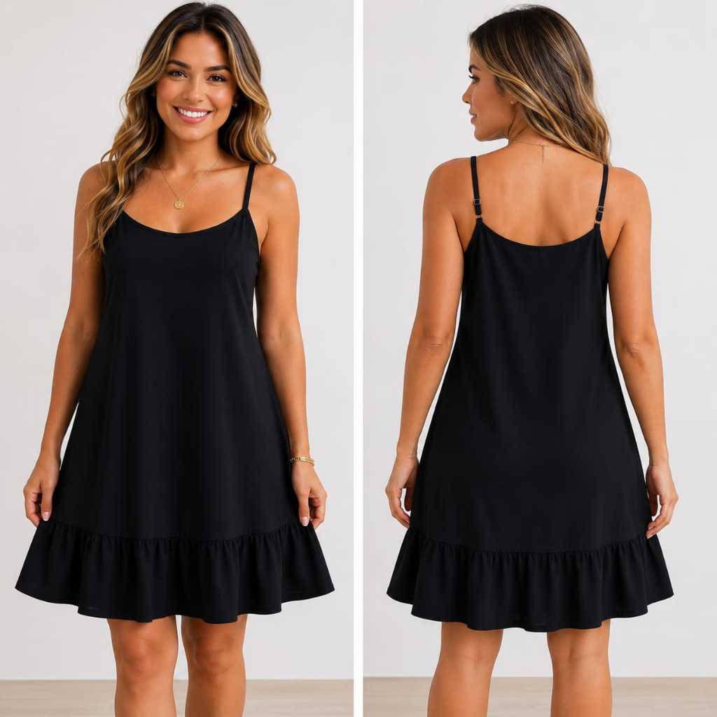 Vestido Feminino curto Alcinha  Regulável Soltinho Leve confortável Look  Blogueira Babados Casual Verão  Elegante