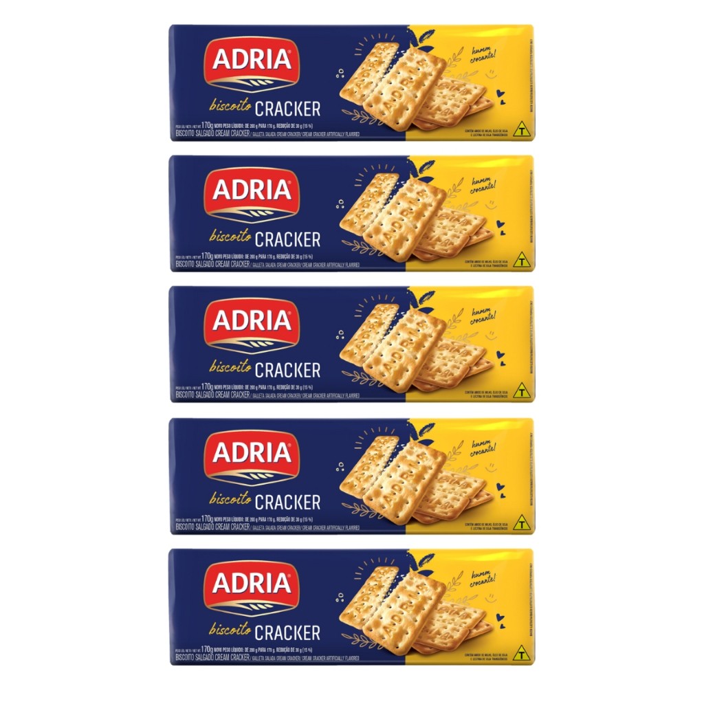Kit 5un Biscoito Adria Cracker Original 170g
