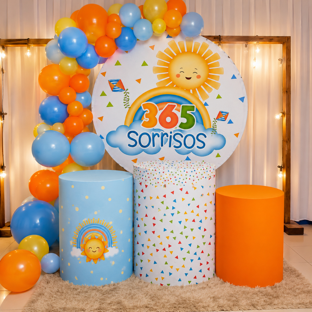 Kit Decorativo 365 Sorrisos Capa Painel Redondo + Capas Cilindros Veste Fácil