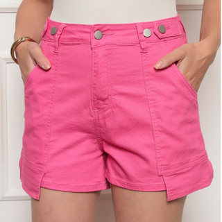 ONLYONE - SHORT FEMININO SARJA CÓS ALTO BOLSO MODERNO MODELAGEM CONFORTÁVEL ESTILOSA - SHORTS ELEGANTE CARNAVAL