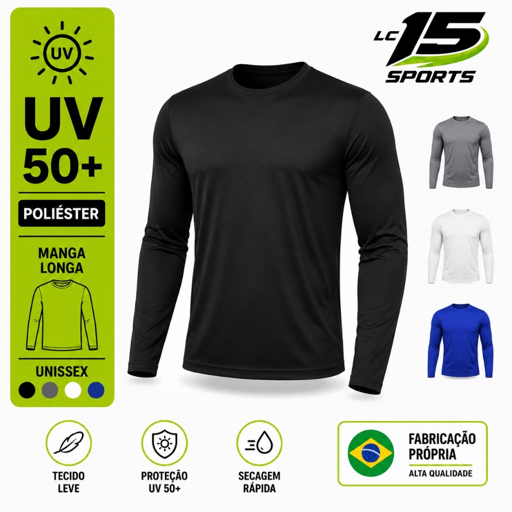 Camiseta Térmica Proteção UV50+ Poliéster Manga Longa - Unissex