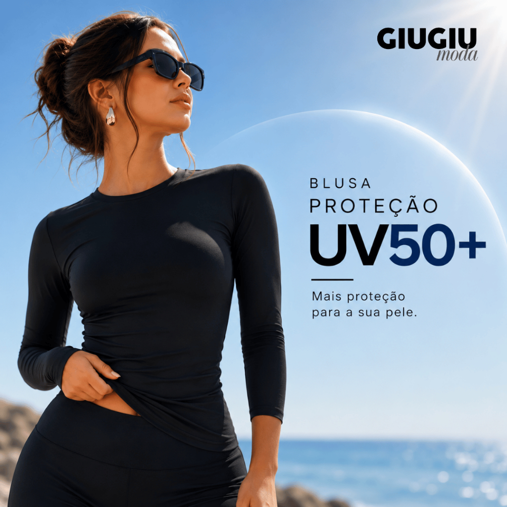 Blusa Feminina Proteção Solar UV50+ Manga Longa UV Esportiva Praia Corrida Caminhada Academia