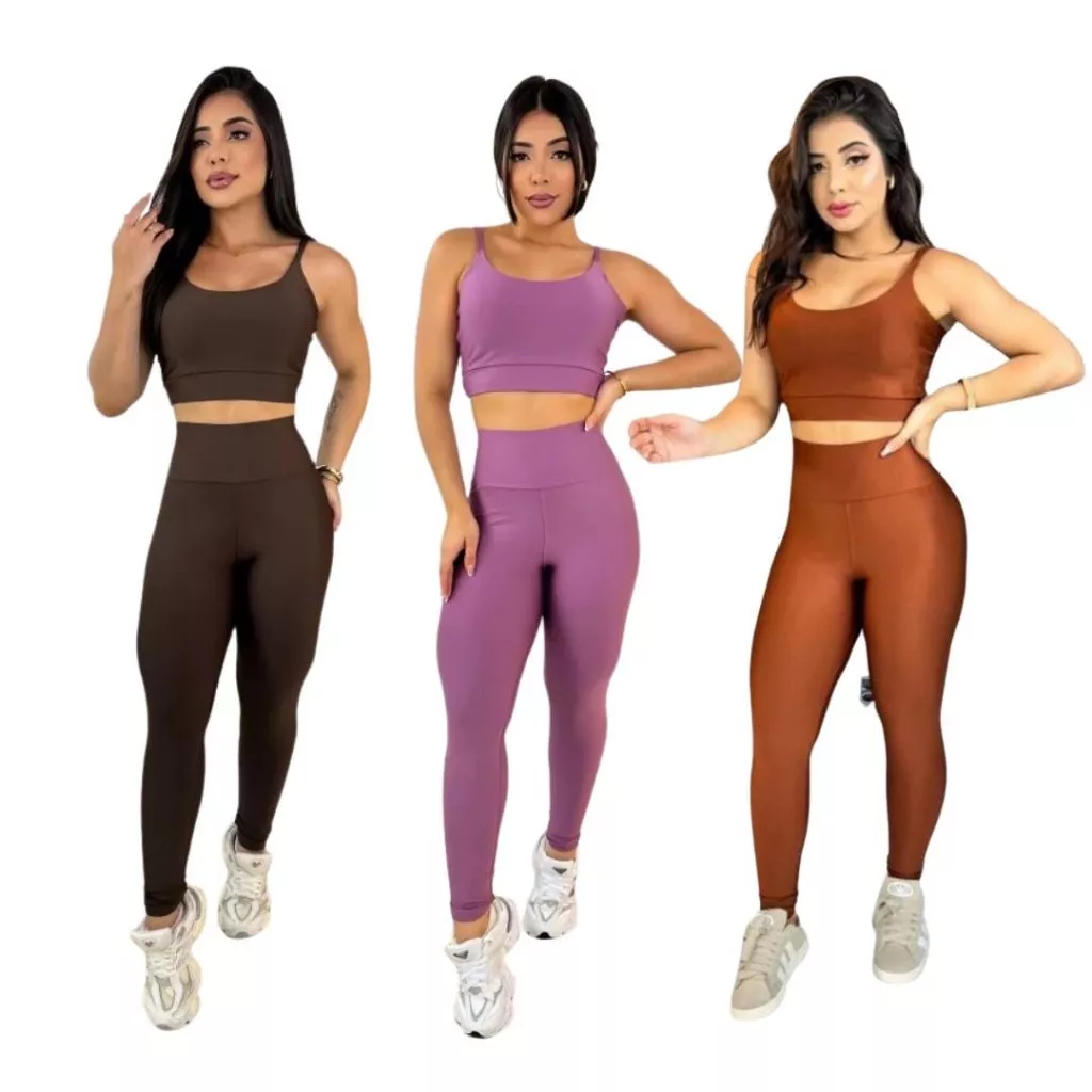 Conjunto top e calça fitness zero transparência feminino premium roupa academia legging Moda Treino — imagem 1