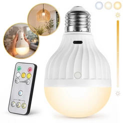 Lâmpada de emergência LED recarregável com controle remoto inteligente, 3 cores de luz ajustáveis, carregamento USB