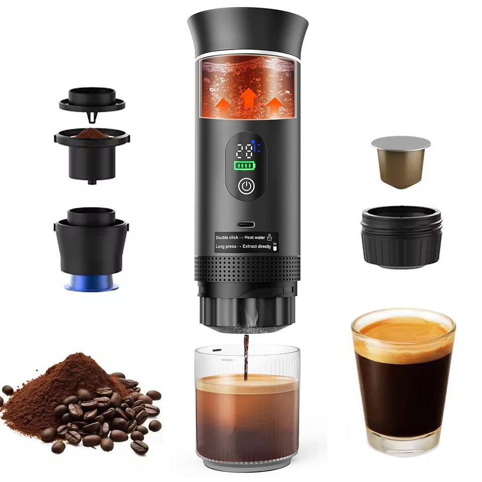 Máquina de Café Expresso Portátil 3 em 1 Elétrica Cafeteira cápsulas ou Café Moído Cafeteira de Viagem para Acampamento