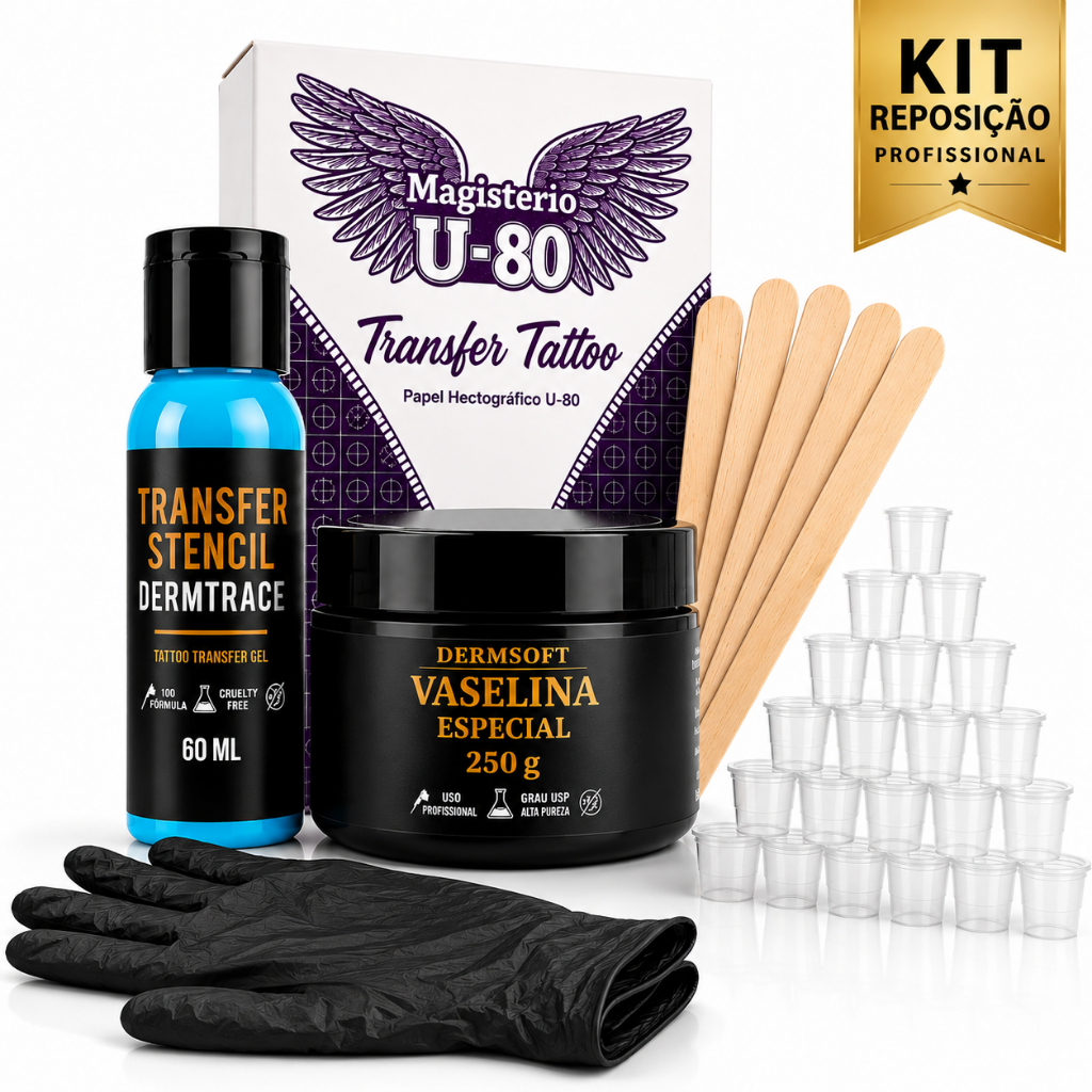 Kit Tatuagem Vaselina 250g Transfer 60ml Papel Hectográfico Decalque P/ Tattoo Palitos Para Vaselina