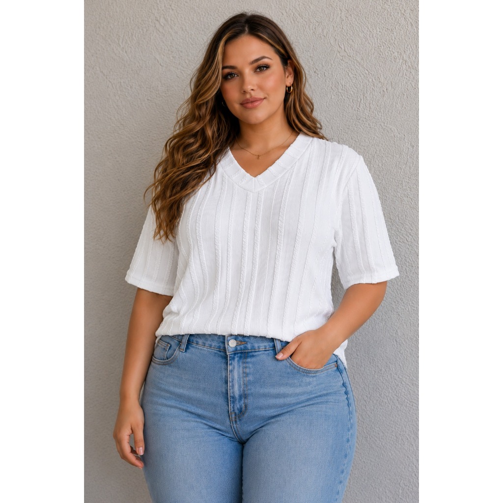 Blusa Feminina Plus Size Manga Curta soltinha