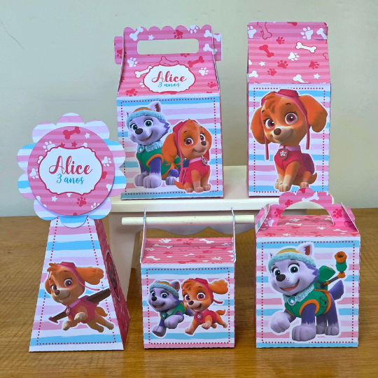 Kit caixinhas personalizadas Patrulha canina Skye e Everest | kit festa Skye e Everest - DESMONTADAS