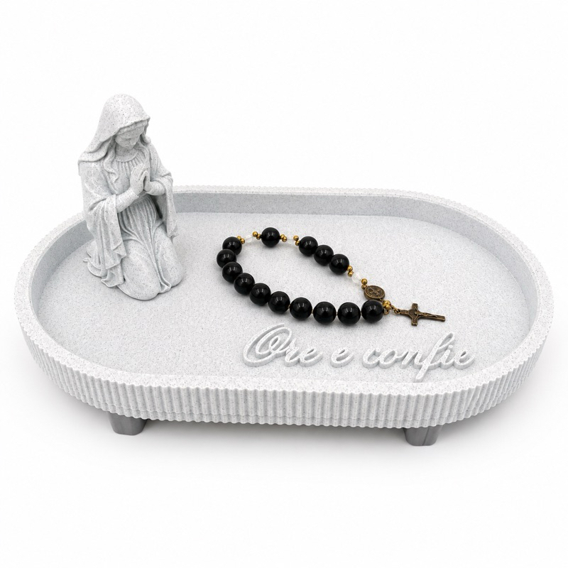 Porta Terço Nossa Senhora Ore e Confie | Bandeja Decorativa Católica | Cantinho de Oração | Presente Religioso