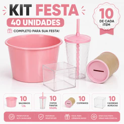 Kit Festa Completo Para Aniversário – Copo, Baldinho, Cofrinho e Embalagens Decorativas 40 PEÇAS