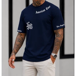 Camiseta Lançamento 2026 Camisa Gola Redonda 100% Algodão Los Angeles Moda Masculina Promoção