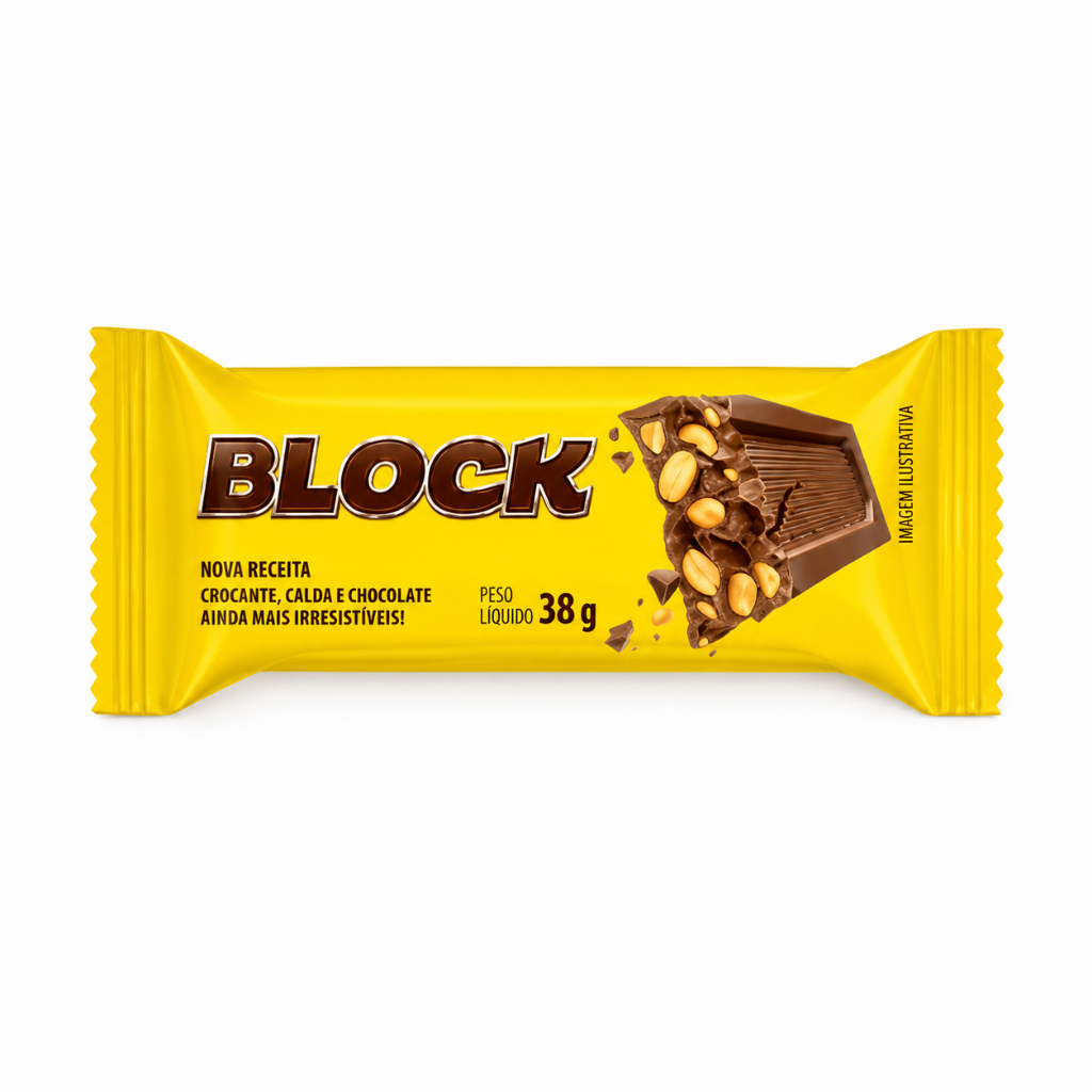 Tablete Barrinha Block Arcor 38g Chocolate Ao Leite Com Amendoim