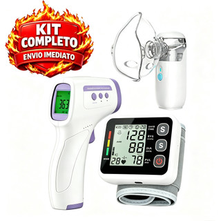 KIT Medidor de Pressão Digital + Nebulizador + Termômetro Infravermelho Sem Contato