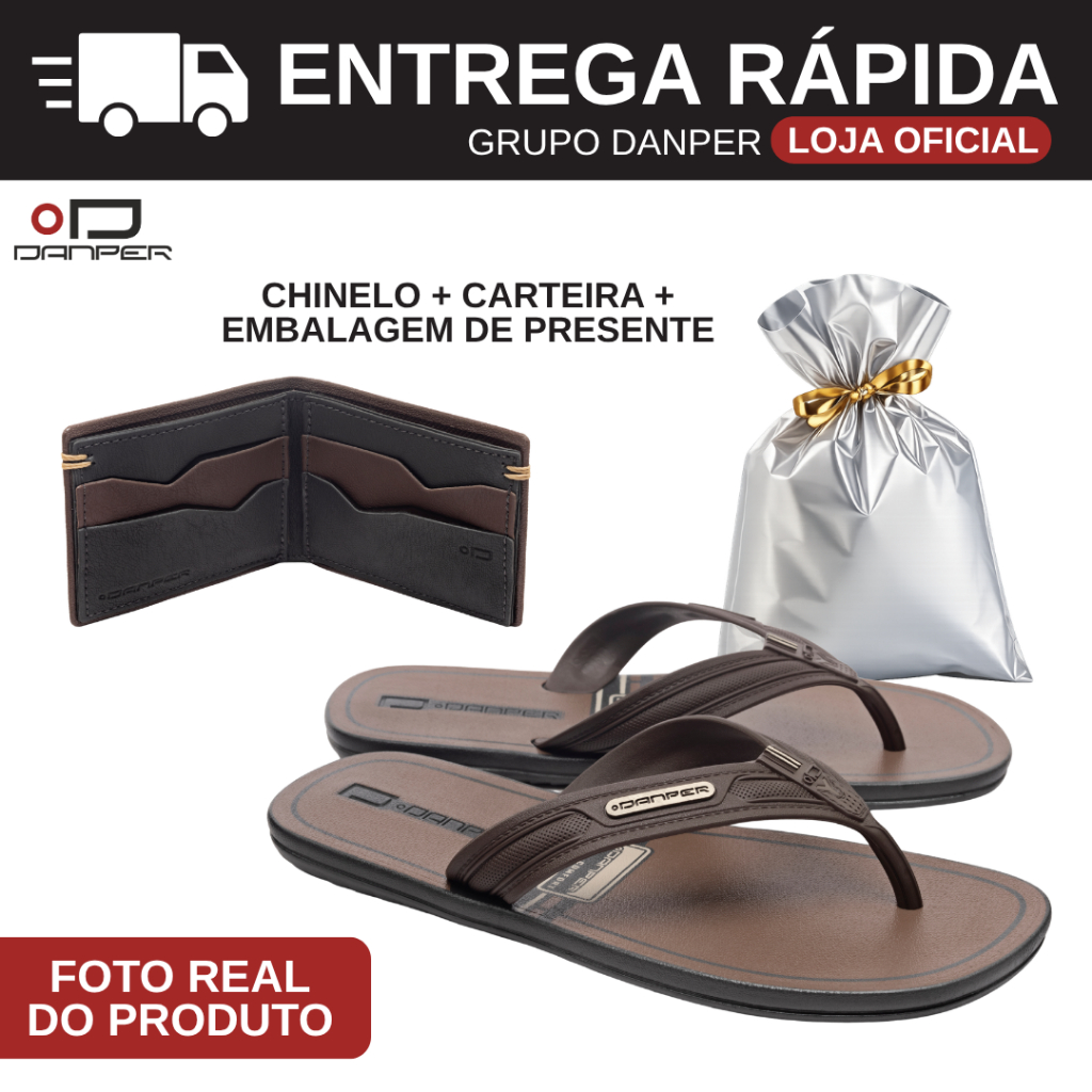 Presente Chinelo Masculino + Carteira Maculina Original Confortável Danper Dia dos Pais