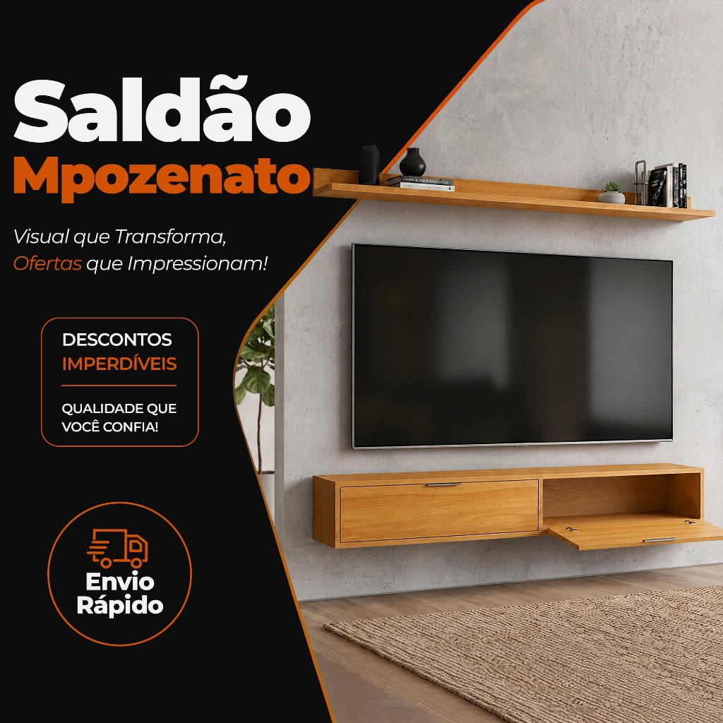 Rack Tv 75 Pol. Suspenso 180cm 2 Portas Lila Cinamomo Z49 - Mpozenato