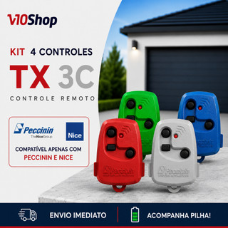 Kit 4 Controle para Portão Tx 3c Verde Cinza Azul Vermelho Peccinin Nice Linear 433 Mhz - V10 Shop