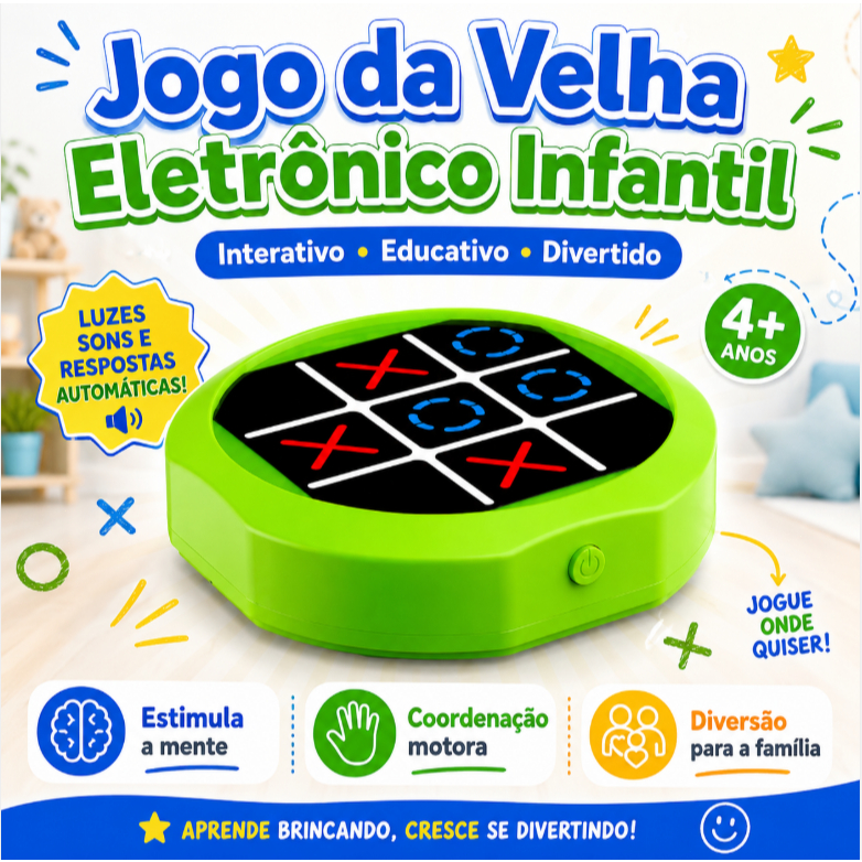 Jogo Da Velha Digital 3 Em 1 Compacto E Portátil Console Jogo da Memória Eletrônico Infantil  Verde