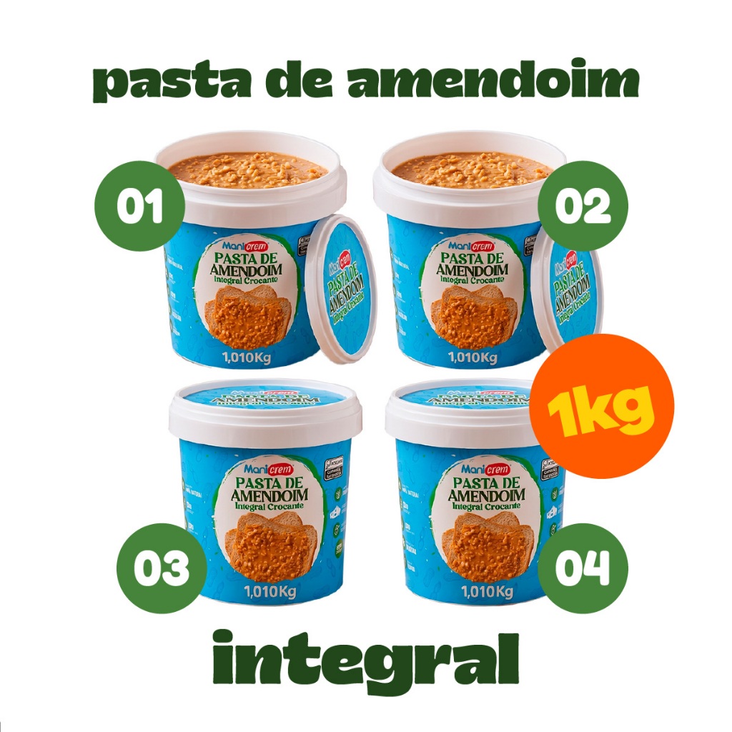 Kit 04x Manicrem Pasta De Amendoim Crocante 100% Amendoim - 1,010kg
