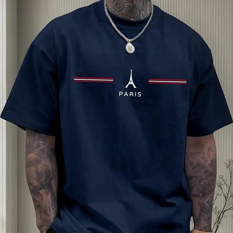 Camiseta Masculina Paris Moda Casual Camisa Algodão Top