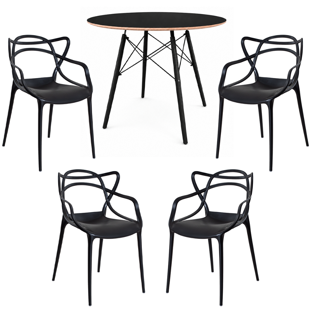 Conjunto Mesa Eames Redonda 90cm com 4 Cadeiras Allegra Injetada Polipropileno Sala de Jantar Seat&Co