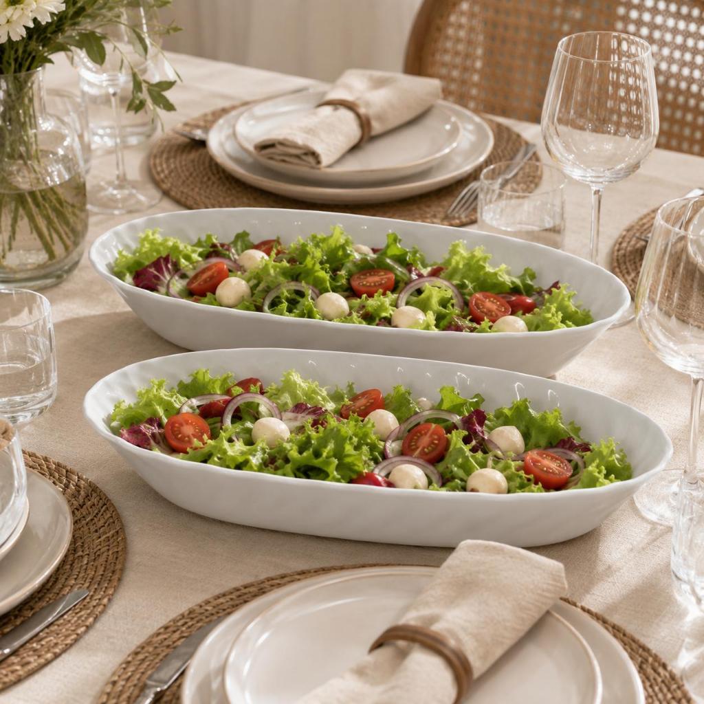 Saladeiras Tigelas Travessas Oval Melamine Branca 25 Cm Kit 2 Bowl Salada Fruta Petisco Churrasco Mesa