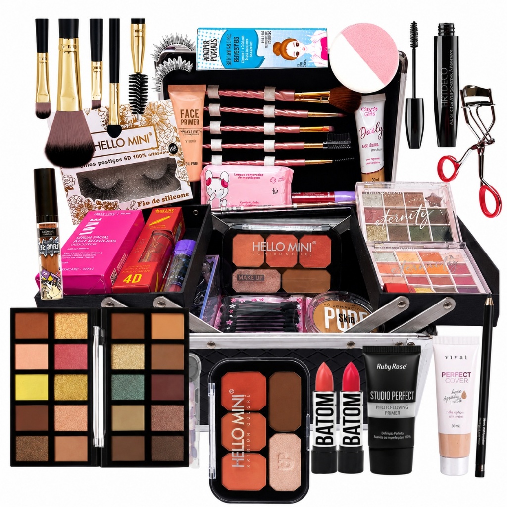 KIT MAQUIAGEM COMPLETA Feminina Profissional Paleta de Sombras Batom Gloss Cílios Máscara Lápis Pó Banana