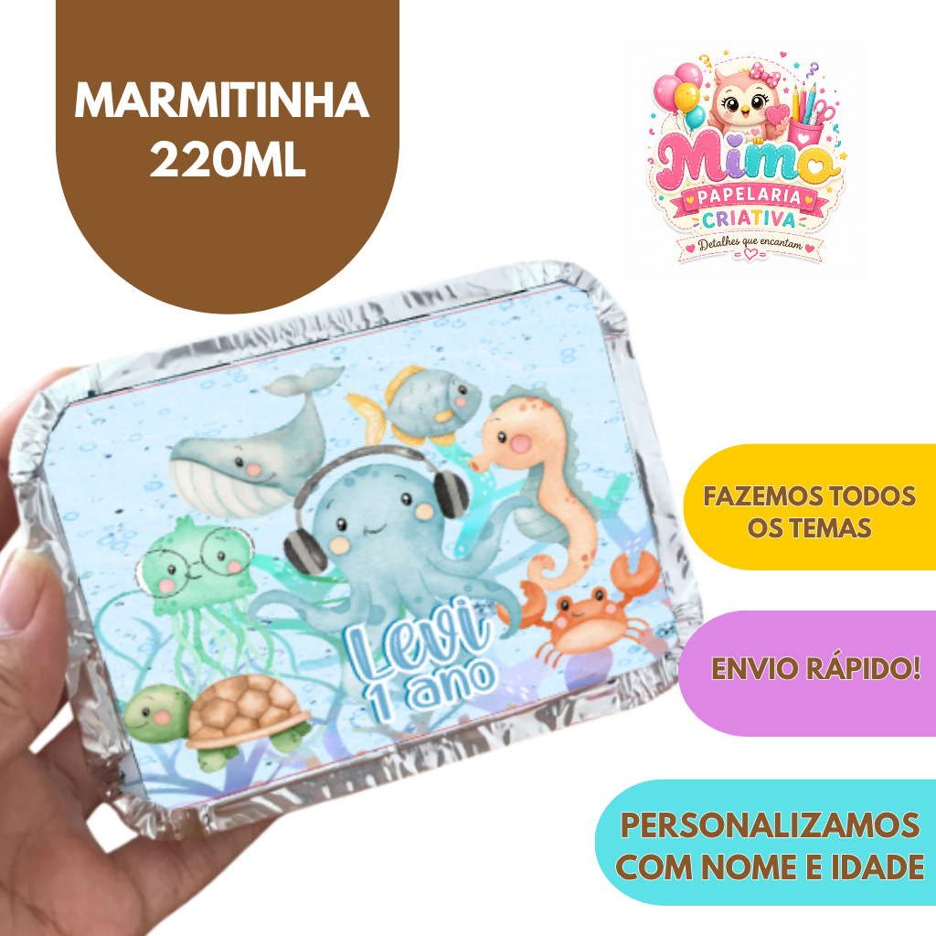 Marmita personalizada Fundo do mar / personalizados / kit marmita / lembrancinhas de aniversário / festa infantil