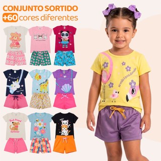 Kit Sortido 10 Peças de Roupas Infantil Bebê Menina (5 Camisetas + 5 Shorts) Kit 5 Conjun…