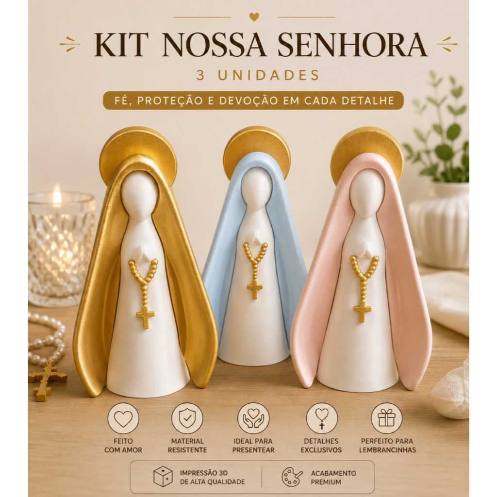 Kit 3 Santinhas Decorativas Nossa Senhora | Decoração Religiosa e Presente Católico