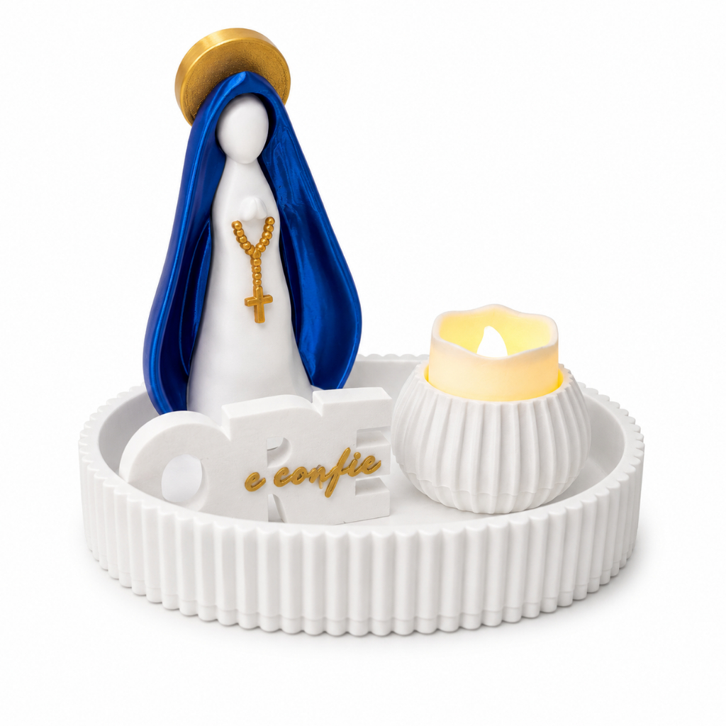 Porta Terço Nossa Senhora Aparecida Minimalista | Bandeja Decorativa | Kit Religioso Impressão 3D | Presente Religioso