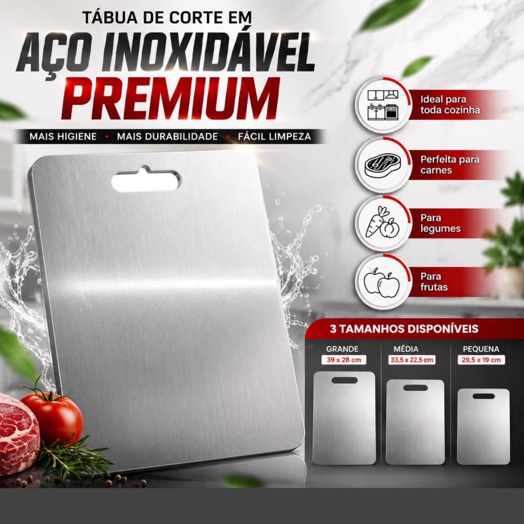 Tábua De Corte 304 Aço Inoxidável Antibacteriana À Prova De Mofo 46 cm tábua de cozinha