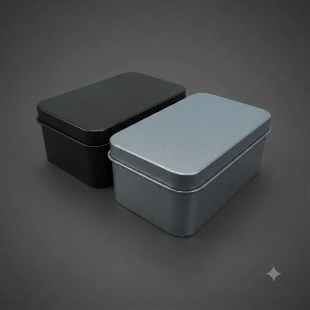 Lata de Metal Retangular - Preto ou Prata - 12x9x4cm - Festa e Decoração