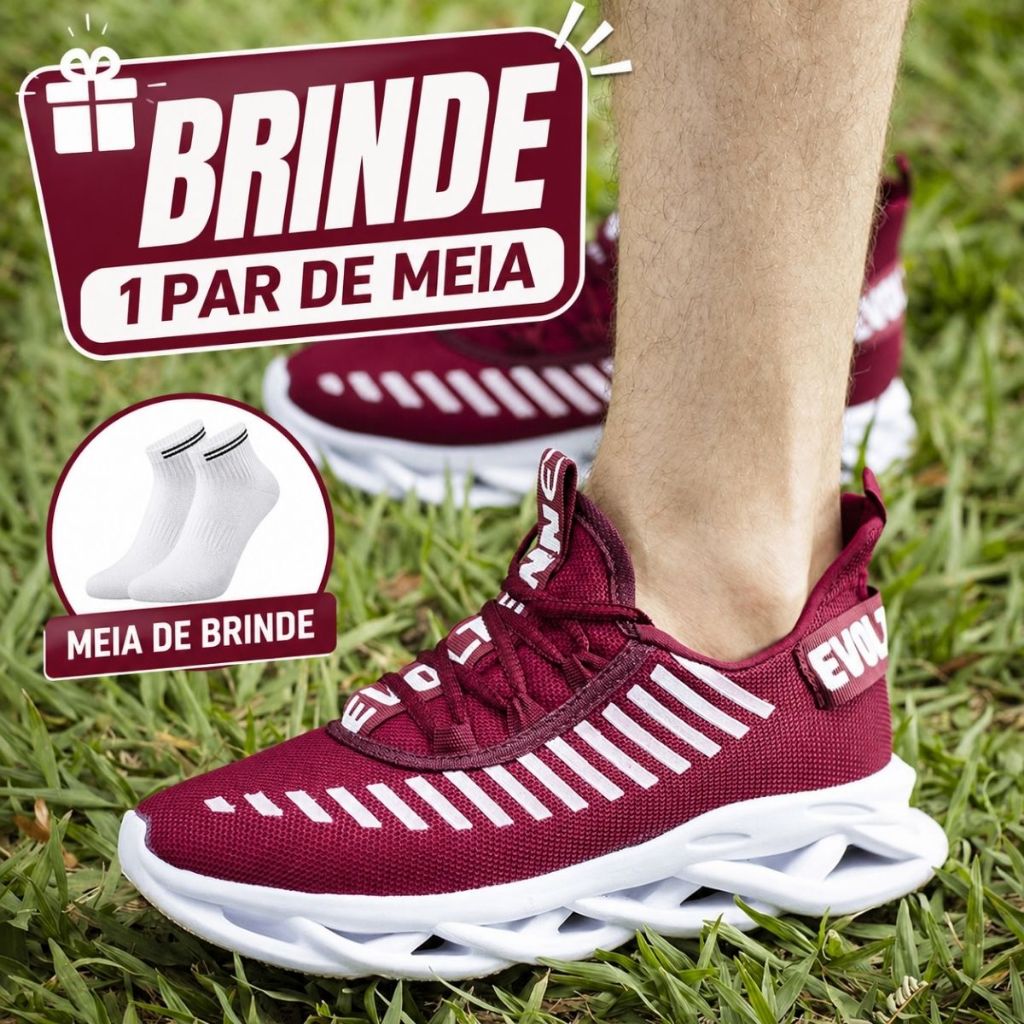 Tênis Esportivo Corrida Academia Conforto Oferta Brinde Meia