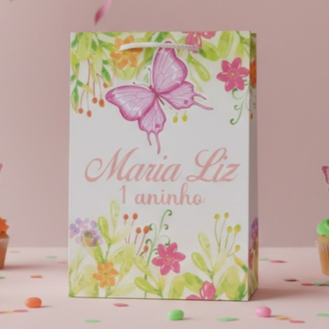 Sacolinha (M) Personalizada Lembrancinha Jardim das Borboletas.