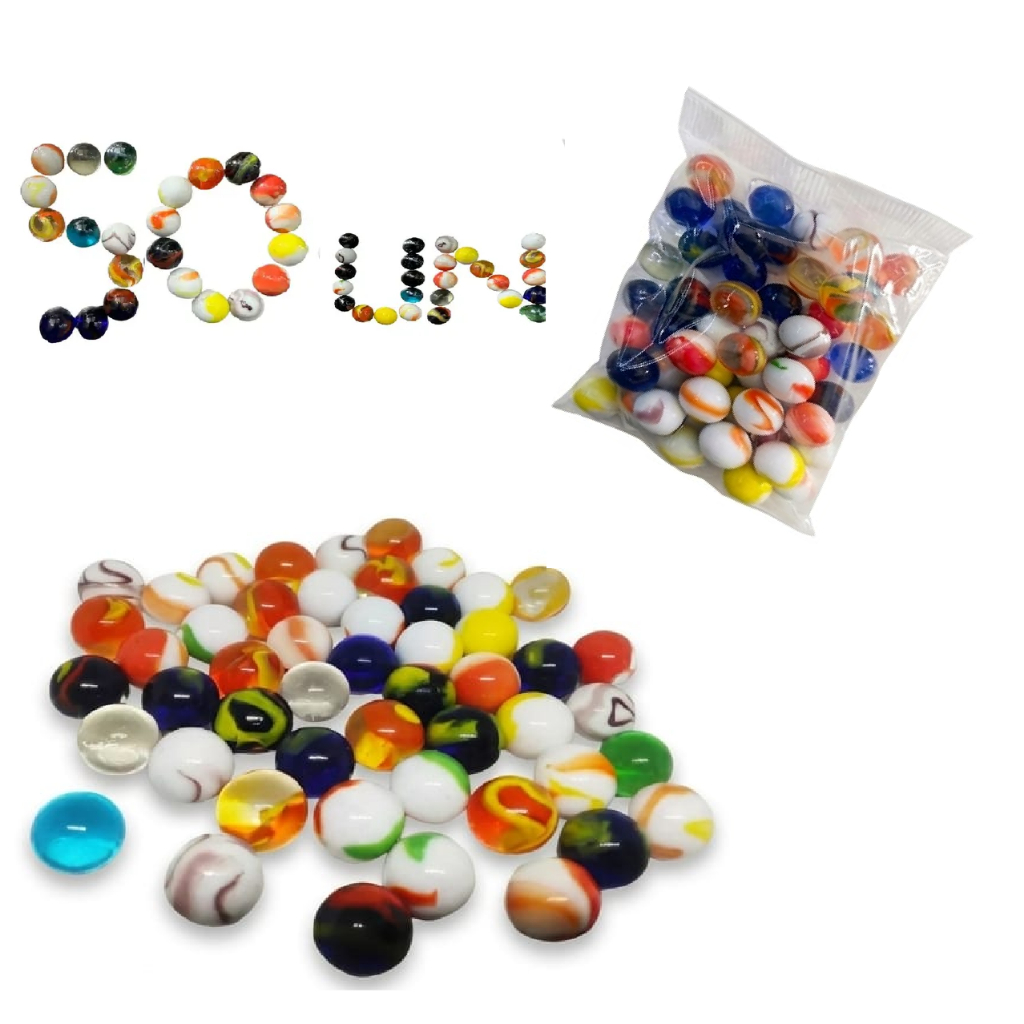 bolinha de gude, decoração, vidro, bila, fubeca mista colorida 50unidades 16MM de DIÂMETRO.