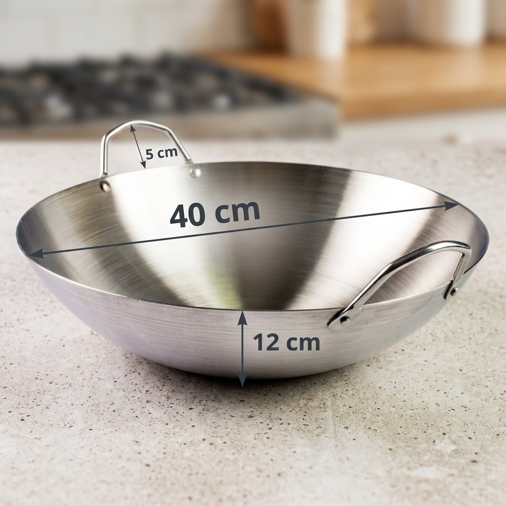 Imagem Panela Wok Profissional 40cm Aço Inox Yakissoba Oriental Reforçada Grande
