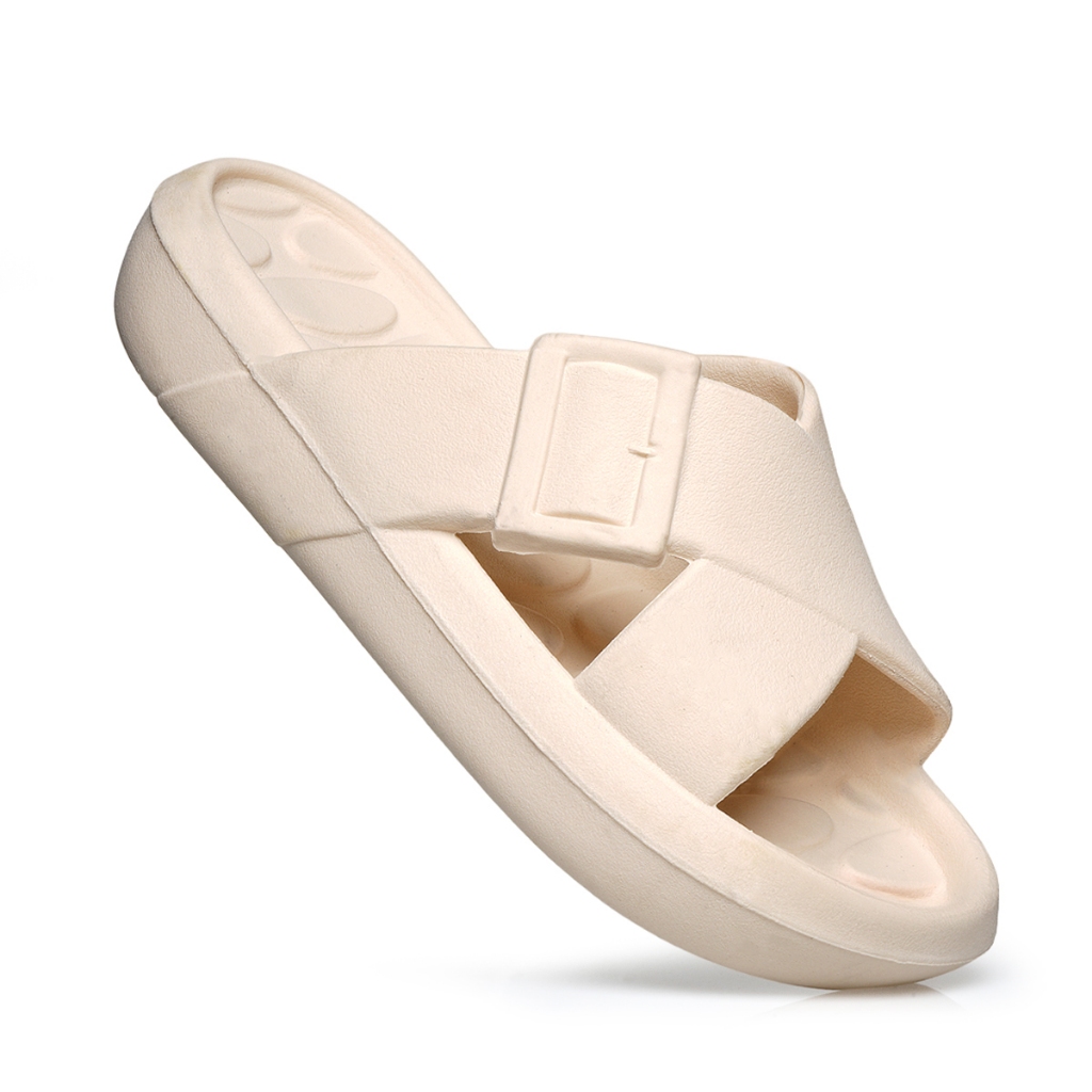 Chinelo Slide Feminino Plataforma com Fivela Anatômico Confortável Leve Antiderrapante Casual Preto Bege Rosé