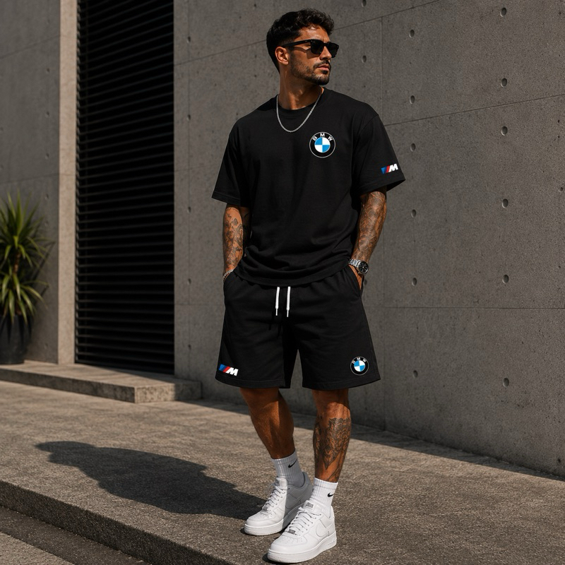 Conjunto KIT Bmw Camiseta algodão E Bermuda Tectel Estampados Camisa Masculina Camiseta Short BMW 3 M