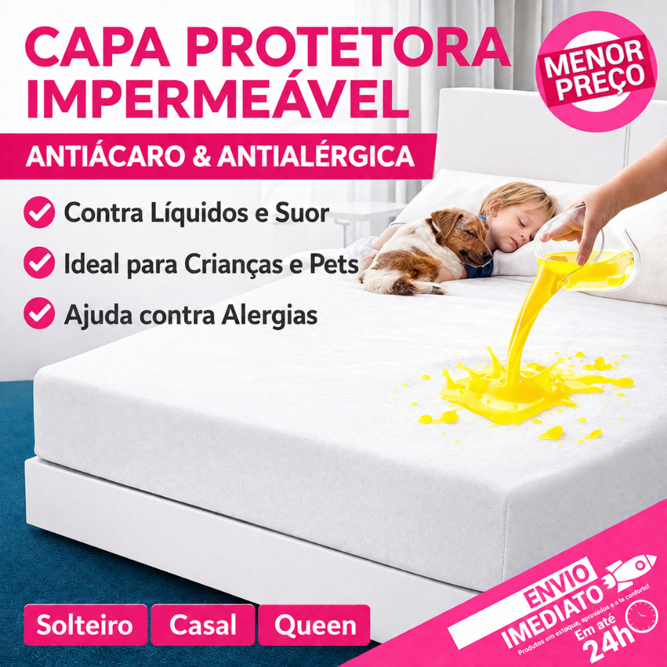 Capa Protetora Colchão Branca Impermeável Antiácaro Não Molha  Proteção Contra Líquidos Suor Xixi Solteiro Casal Queen