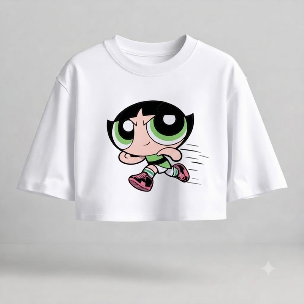 Cropped Oversized Feminino Meninas Superpoderosas – Camiseta Streetwear 100% Algodão com Estampa Buttercup